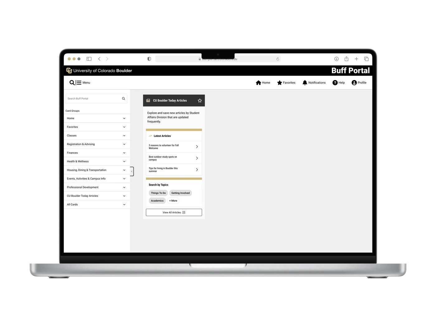 The Buff Portal dashboard, a grid of cards for academic and campus services.