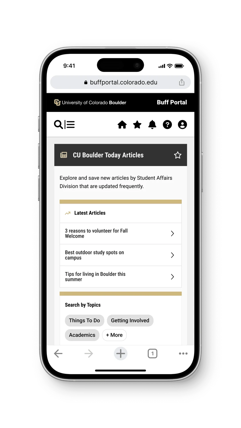 The articles card on a phone, inside the mobile portal.