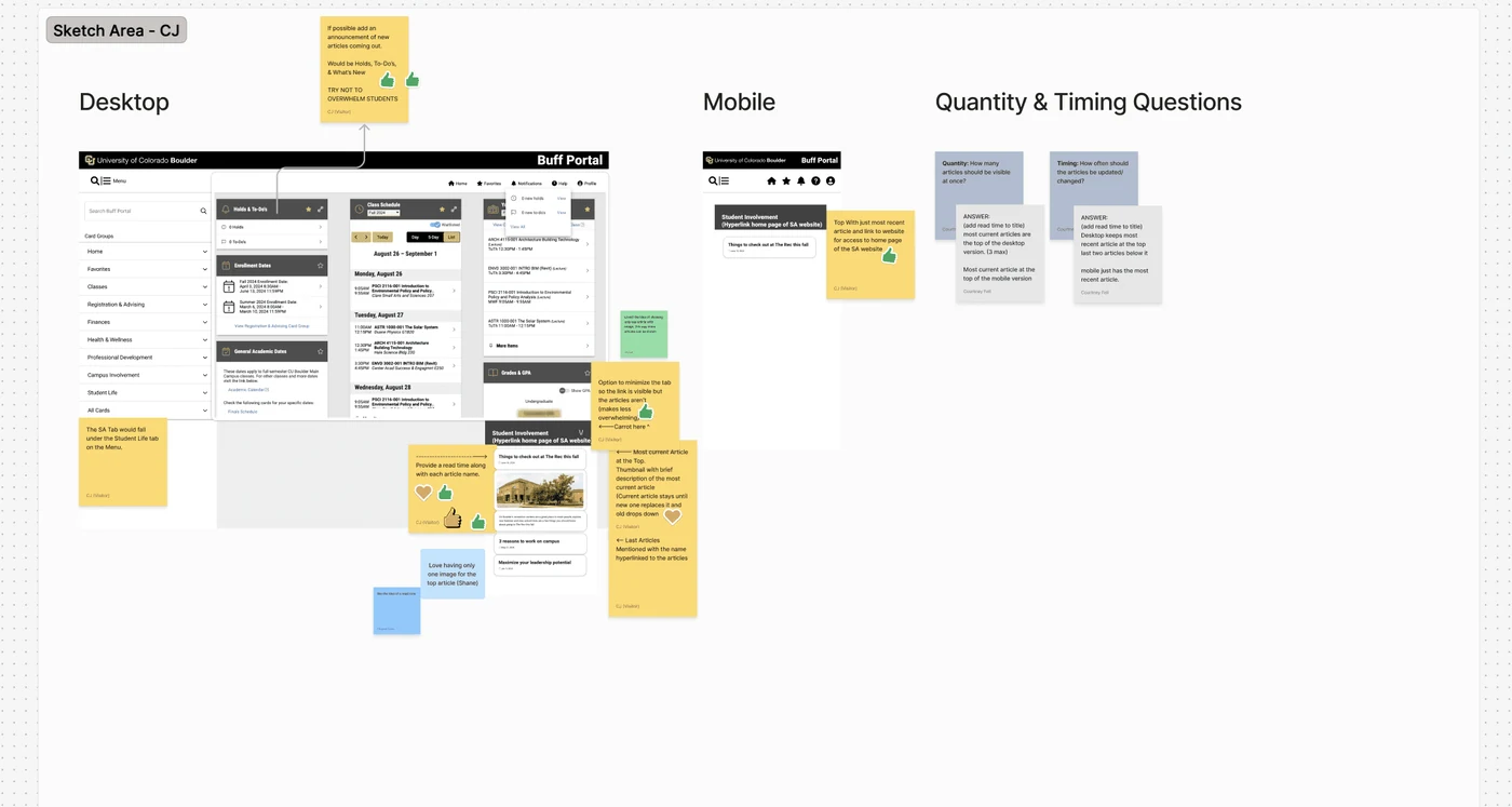 Session board with sticky notes under Desktop, Mobile and Quantity and Timing columns.