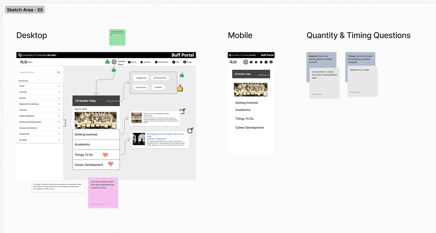 The same board filled with student-drawn wireframes.