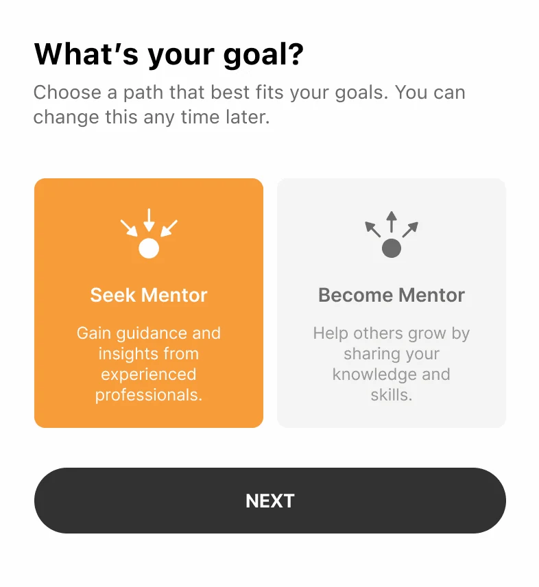 The same screen with an icon above each of the two role options.
