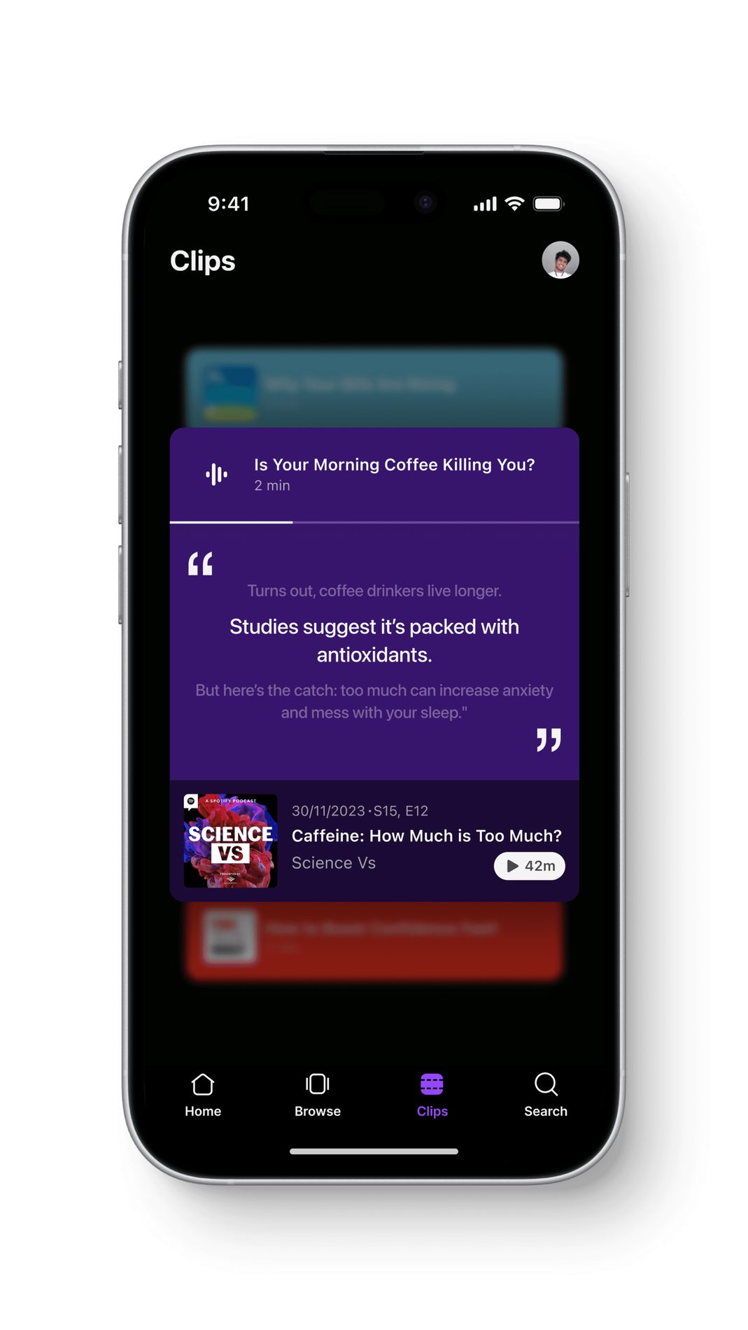 Vocali app screens showing the redesigned podcast experience.